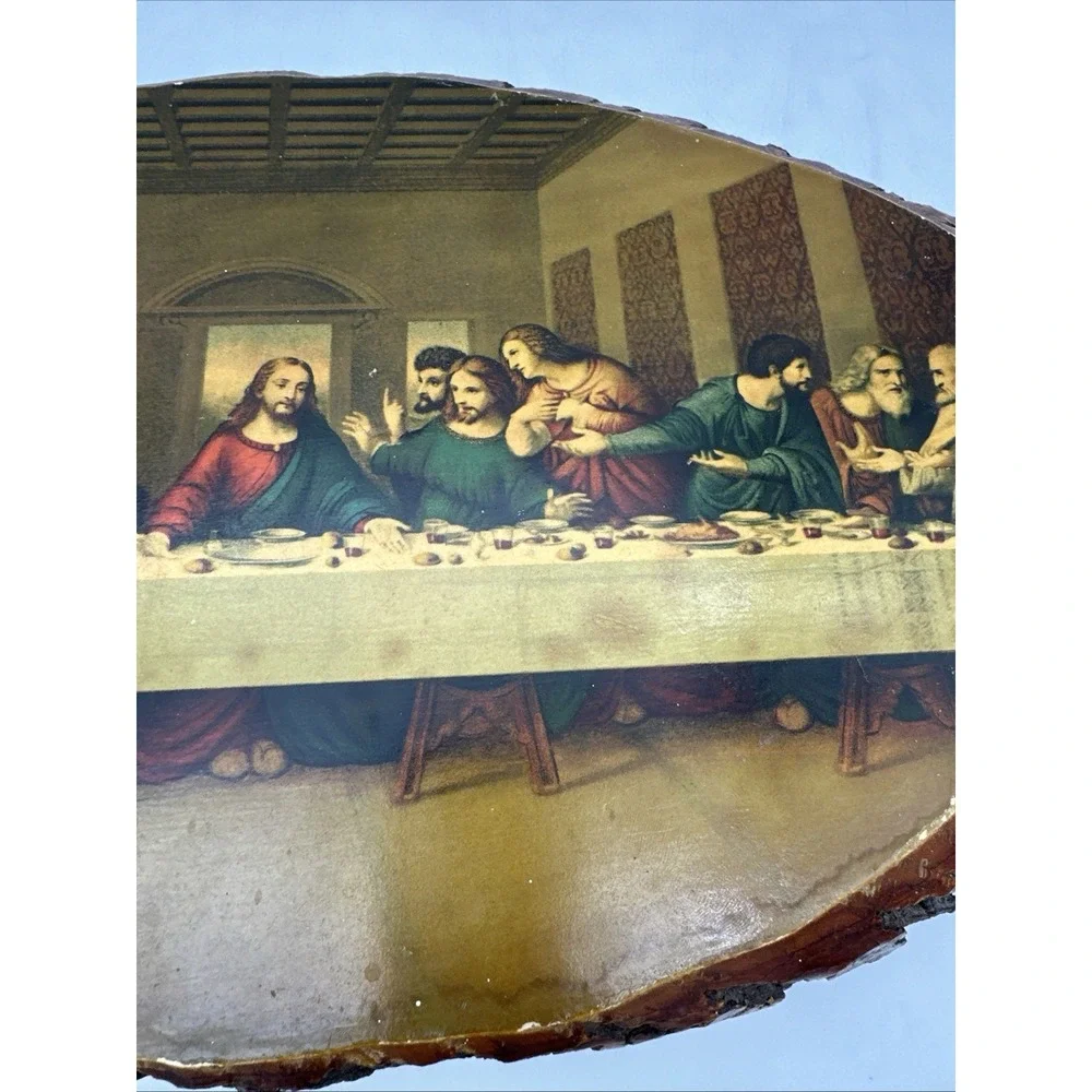 Vintage The Last Supper on Live Edge Cedar Wood Slab Wall Art 18